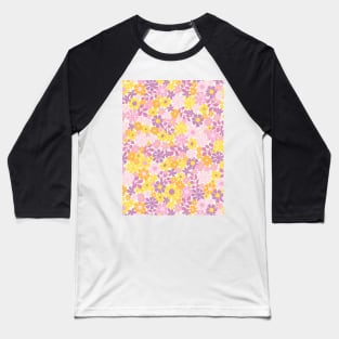 RETRO FLORAL PATTERN 70S  GROOVY PEACH PINK PURPLE YELLOW ORANGE FLOWER MARKET SCANDINAVIAN MEADOW MIDSOMMAR Baseball T-Shirt